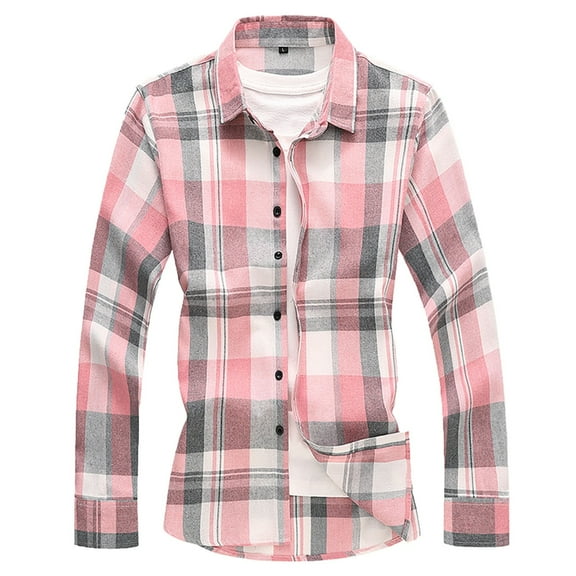 Shirts for Men Fall Winter Regular Fit Long Sleeve Plaid Shirt Jacket Big And Tall Plus Szie Button Down Casual Lapel Men Shirts Red XL