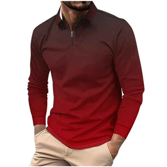 Shirts for Men Fashion Big and Tall Long Sleeve Gradient Color Quarter Zip Shirt Causal Loose Sport Pullover