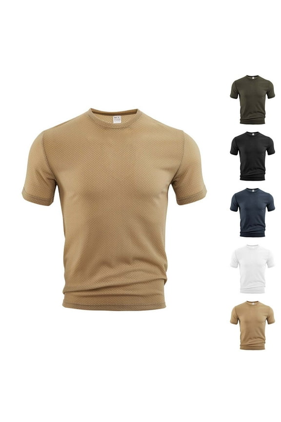 Shirts for Men Fashion Leisure Motion Breathable Seersucker Short Sleeve Round Neck Blouses Hiking Shirts for Men