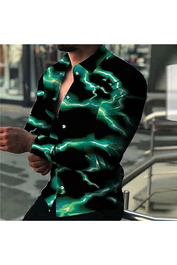 Shirts for Men Fashion Long Sleeve Marble Print Button Down Tshirt Casual Collar Tees Top Regular-Fit Work Blouse Blue M