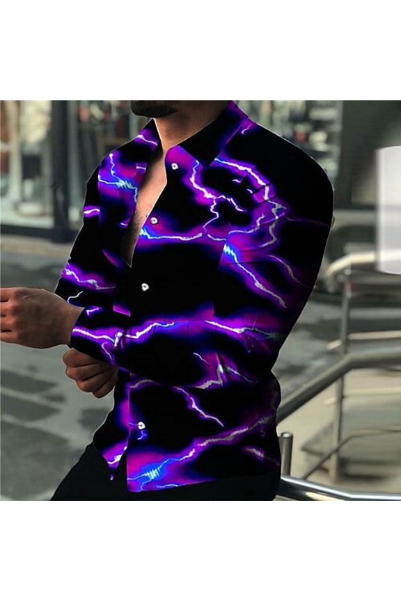 Shirts for Men Fashion Long Sleeve Marble Print Button Down Tshirt Casual Collar Tees Top Regular-Fit Work Blouse Purple M