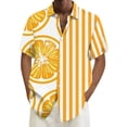 thumbnail image 1 of Shirts for Men Hawaii Printed Stripe Short Sleeve Button Down Lapel Blouses Beach Casual Loose Summer Tops Orange L, 1 of 6