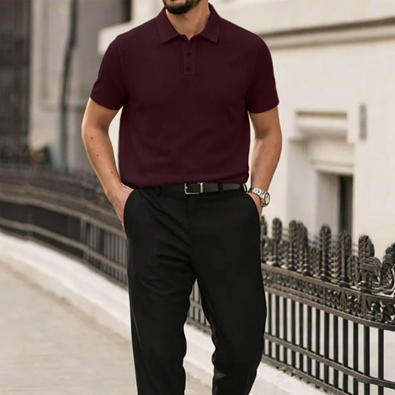 Men's Breeze Polo Shirts Beer Belly Breeze Short Sleeve Wear Collared Textured Shirt Stretchy Quick Dry Casual Golf 2026 Wine 3XL