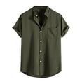 thumbnail image 1 of Shirts for Men L Spring Summer Soild Color Casual Lapel Large Size Beach Holiday Short Sleeve Green Button Down Shirt Sizes L, 1 of 7