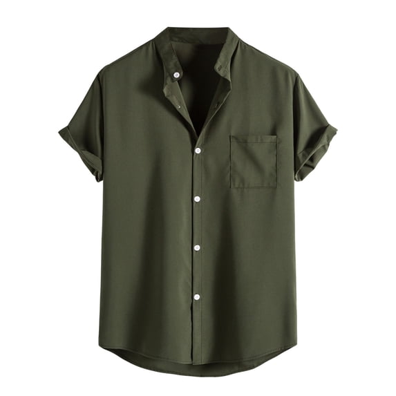 Shirts for Men L Spring Summer Soild Color Casual Lapel Large Size Beach Holiday Short Sleeve Green Button Down Shirt Sizes L
