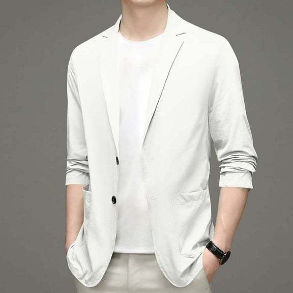 Shirts for Men Lapel Pocket Button Solid Color Casual Suit Coat,Tops for Men Plus Size White XXL