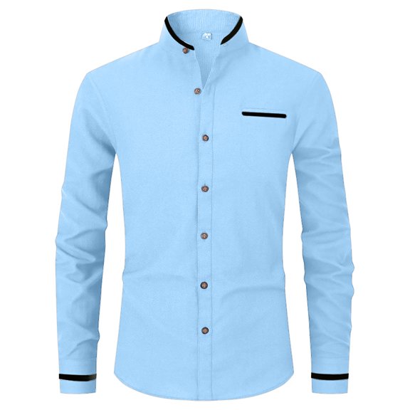 Shirts for Men Long Sleeve Lapel Casual Patchwork Holiday Button Down Cardigan Shirt Top M