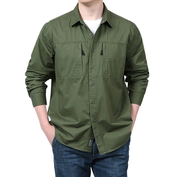 Shirts for Men Long Sleeve Loose Cargo Outdoor Casual Pure Youth Fashion Solid Color Button Down Shirt Sizes XXXXL