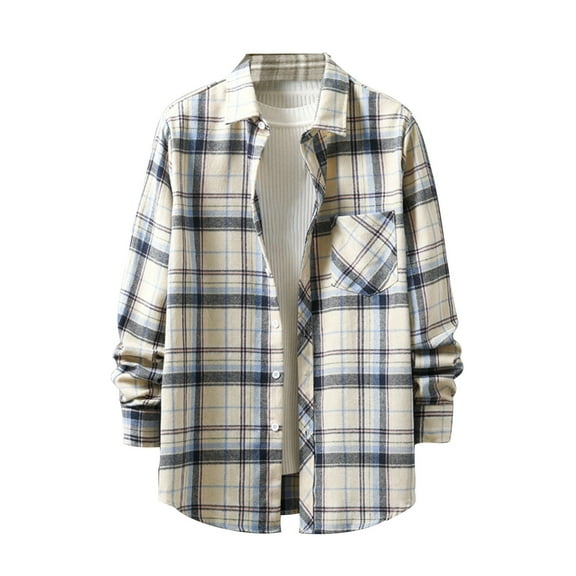 Shirts for Men Long Sleeve Men's Casual Personality Checkered Printing Button Lapel Fashion Long Sleeve Cardigan Shirt