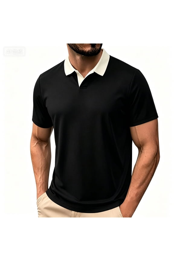 Shirts for Men Long Sleeve Solid Performance Moisture Wicking Golf Shirt Black XS