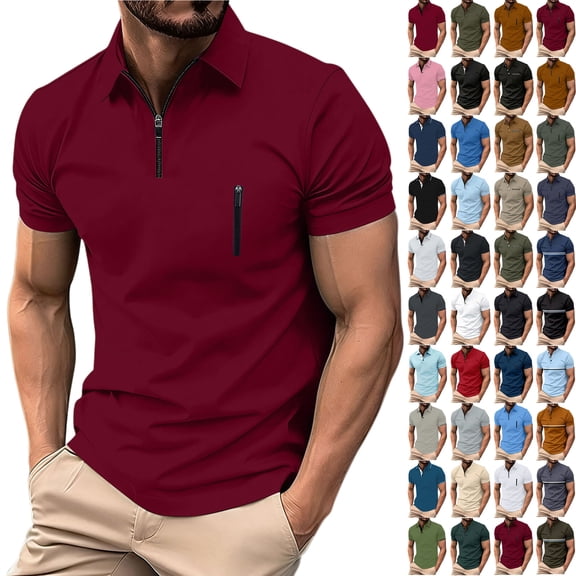 Shirts for Men, Men Solid Color Casual Fashion Button Round Neck Short Sleeve T-shirt Top