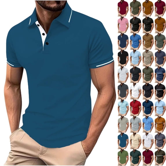Shirts for Men, Men Solid Color Casual Fashion Button Round Neck Short Sleeve T-shirt Top