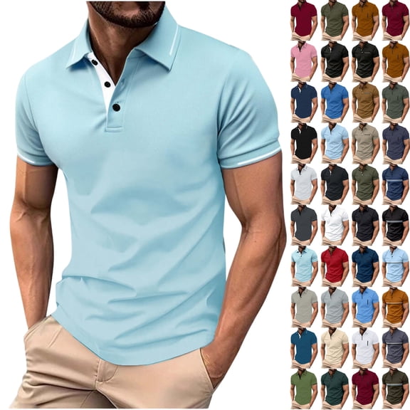 Shirts for Men, Men Solid Color Casual Fashion Button Round Neck Short Sleeve T-shirt Top
