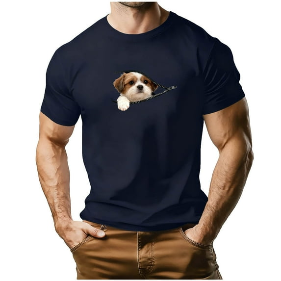 Shirts for Men,Men's Cute Puppy Peeking Graphic Crew Neck Short Sleeve T-Shirt Casual Funny Animal Print Summer Stylish Tops