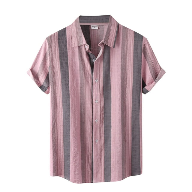 Shirts for Men Men's Leisure Stripe Splice Shirt Short Sleeve Button