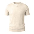 thumbnail image 1 of Shirts for Men, Men's Ribbed Knit T-Shirts Short Sleeve Plus Size Casual Notch V Neck Muscle Slim Fit Basic Tee Top Summer Everyday Wear Beige XXXXL, 1 of 5