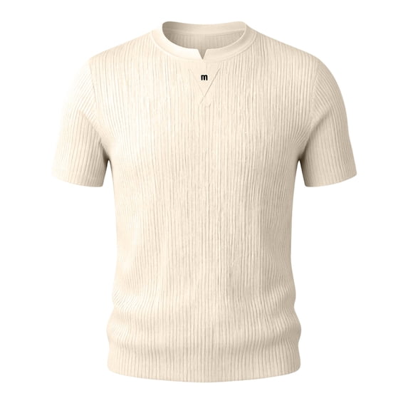Shirts for Men, Men's Ribbed Knit T-Shirts Short Sleeve Plus Size Casual Notch V Neck Muscle Slim Fit Basic Tee Top Summer Everyday Wear Beige XXXXL