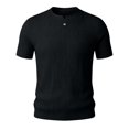 thumbnail image 1 of Shirts for Men, Men's Ribbed Knit T-Shirts Short Sleeve Plus Size Casual Notch V Neck Muscle Slim Fit Basic Tee Top Summer Everyday Wear Black XXL, 1 of 5