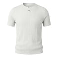 thumbnail image 1 of Shirts for Men, Men's Ribbed Knit T-Shirts Short Sleeve Plus Size Casual Notch V Neck Muscle Slim Fit Basic Tee Top Summer Everyday Wear White XL, 1 of 5