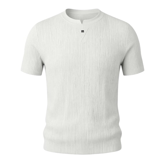 Shirts for Men, Men's Ribbed Knit T-Shirts Short Sleeve Plus Size Casual Notch V Neck Muscle Slim Fit Basic Tee Top Summer Everyday Wear White XL