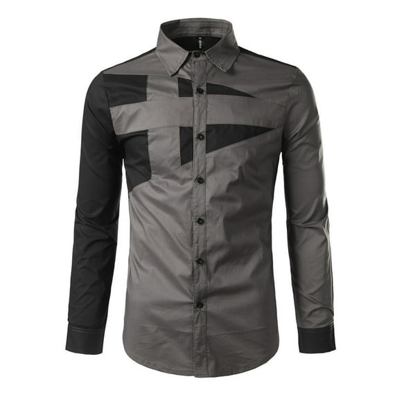 Shirts for Men, Men's Slim Fit Long Sleeves Casual Button Down Dress Shirts 2025 Color Blocking Lapel Top for Halloween