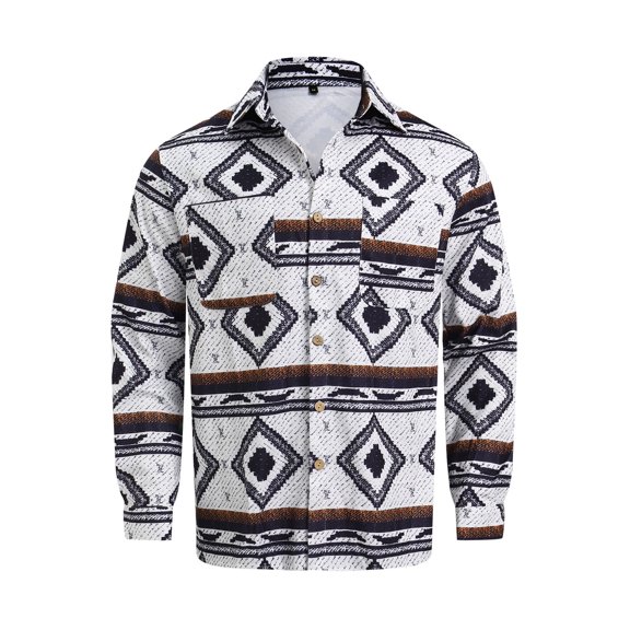 Shirts for Men Men's Spring Autumn Leisure Fashion Lapel Pattern Loose Long Sleeve Shirt Mens Shirt Dark Gray XXL