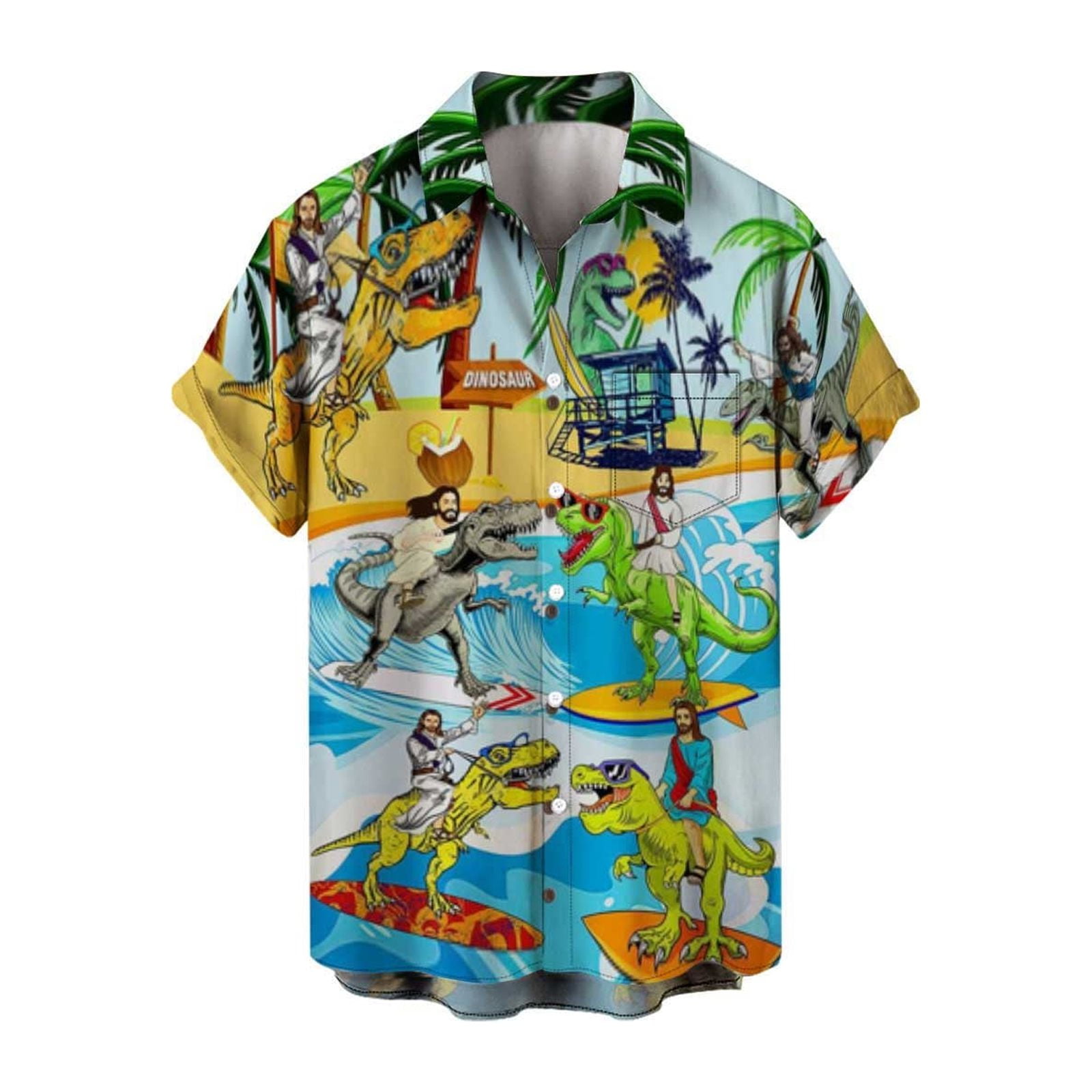 Shirts for Men Men's Summer Fashion Beachwear Digital Dinosaur 3D Print ...