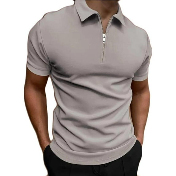Shirts for Men, Mens Big Tall Shirt Casual Loose Classic Regular Short Sleeve Lapel Zip Up Solid Color Gym Workout Tshirts Summer