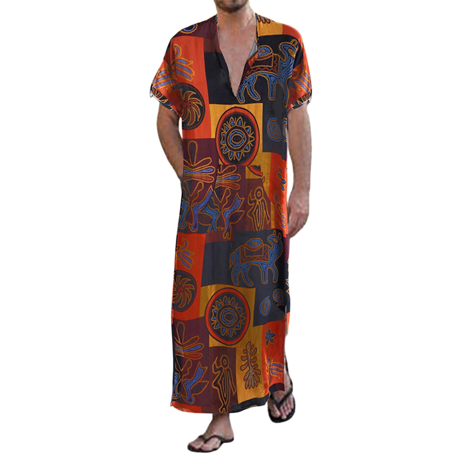 Shirts for Men,Mens Casual Elephant Ethnic Print Long Short Sleeve Robe