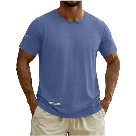Shirts for Men, Mens Workout Shirts Sun Protection Athletic Short Sleeve Shirt Gym Running Swim Rash Guard Tops Blue XXXL