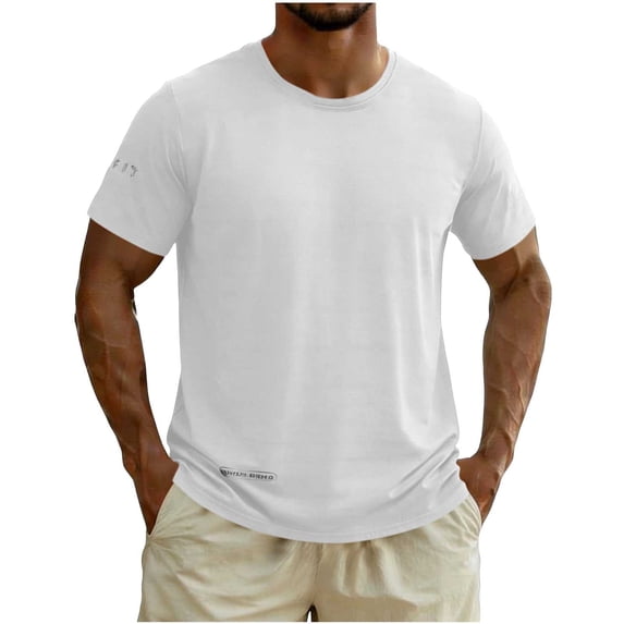 Shirts for Men, Mens Workout Shirts Sun Protection Athletic Short Sleeve Shirt Gym Running Swim Rash Guard Tops White M