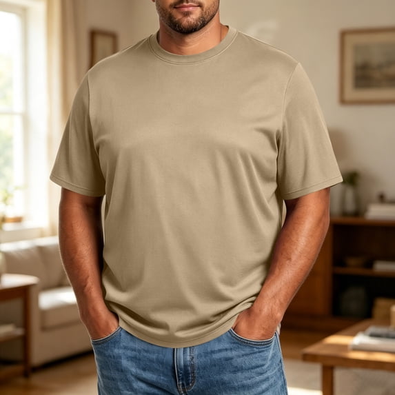 Big and Tall Shirts for Men Short Sleeve Crew Neck Summer Shirts Moisture Wicking Casual Basic Mens T-Shirts Khaki L