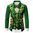 thumbnail image 1 of Shirts for Men Saint Patrick's Day Digital Print Long Sleeve Button Lapel Mens Casual Top, 1 of 4