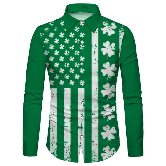 Shirts for Men Saint Patrick's Day Digital Print Long Sleeve Button Lapel Mens Casual Top
