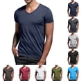 thumbnail image 1 of Shirts for Men Shirts Men Sport Tops Summer Men's Casual Fashion Solid Color Short Sleeved V-neck Top/Shirt Dark Blue XL, 1 of 8