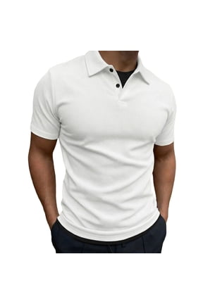 Shirts for Men Short Sleeve Cotton Casual Classic Fit Solid Performance Golf Shirt Breathable Moisture Wicking White L