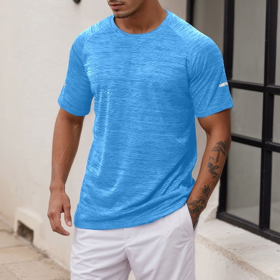 Shirts for Men Short Sleeve Crew Neck Shirts Basic Blue Tshirt Mens Summer Shirts