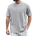 thumbnail image 1 of Shirts for Men Short Sleeve Crew Neck Waffle Henley Shirts Loose Fit Grey T Shirt with Button Men's Casual Shirts, 1 of 6