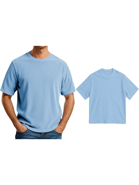 Shirts for Men Short Sleeve Crewneck Basic Sky Blue T-Shirts Casual Shirts for Men