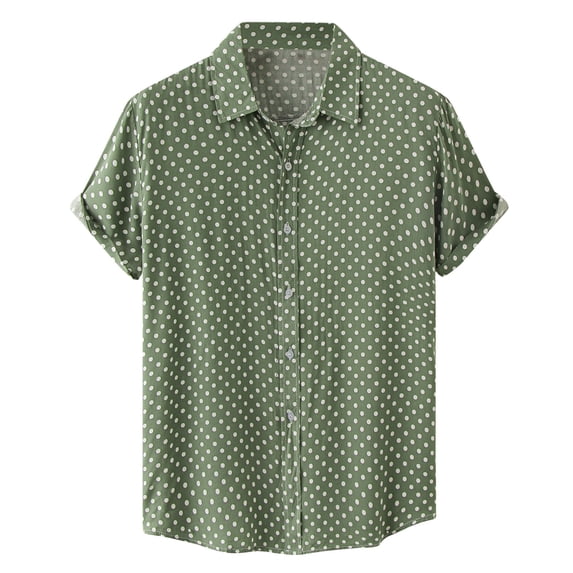 Shirts for Men Short Sleeve Polka Dot Daily Wear Lapel Casual Summer Shirt Green L