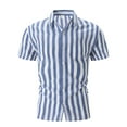 thumbnail image 1 of Shirts for Men Short Sleeve Striped Casual Beach Lapel Button Down Summer Shirt Navy S, 1 of 6