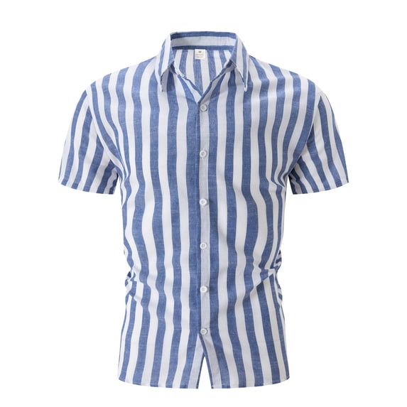 Shirts for Men Short Sleeve Striped Casual Beach Lapel Button Down Summer Shirt Navy S