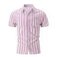 thumbnail image 1 of Shirts for Men Short Sleeve Striped Casual Beach Lapel Button Down Summer Shirt Pink XXL, 1 of 6