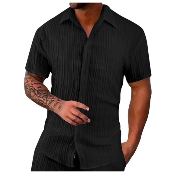 Shirts for Men,Short Sleeve T-Shirt Casual Button Down Solid Beach Top Summer Comfortable Breathable Shirt,Fishing Shirts for Men,M,Black