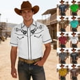 thumbnail image 1 of Shirts for Men Short Sleeve Vintage Western Cowboy Print Lapel Casual Summer Top Red XXL, 1 of 5