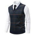thumbnail image 1 of Shirts for Men Sleeveless Plaid British Style V-Neck Elastic Winter Padded Knit Sweater Tank,Tops for Men Plus Size Army Green XXL, 1 of 5