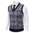 thumbnail image 1 of Shirts for Men Sleeveless Plaid British Style V-Neck Elastic Winter Padded Knit Sweater Tank,Tops for Men Plus Size Gray XXL, 1 of 6