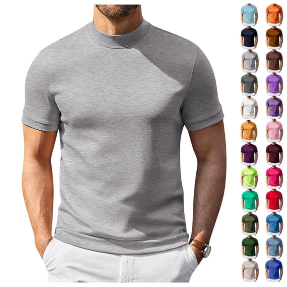 Shirts for Men Slim Fit Crew Neck Basic Tees Stretch Comfortable Casual Wrinkle Free Solid Color Thermal Tops