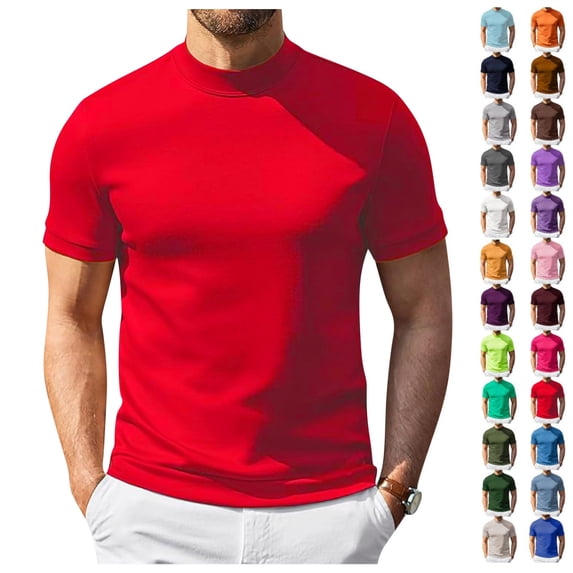Shirts for Men Slim Fit Crew Neck Basic Tees Stretch Comfortable Casual Wrinkle Free Solid Color Thermal Tops