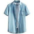 thumbnail image 1 of Shirts for Men Slim Fit Lapel Denim Short Sleeve Lightweight Summer Work Shirt Top 3XL, 1 of 5